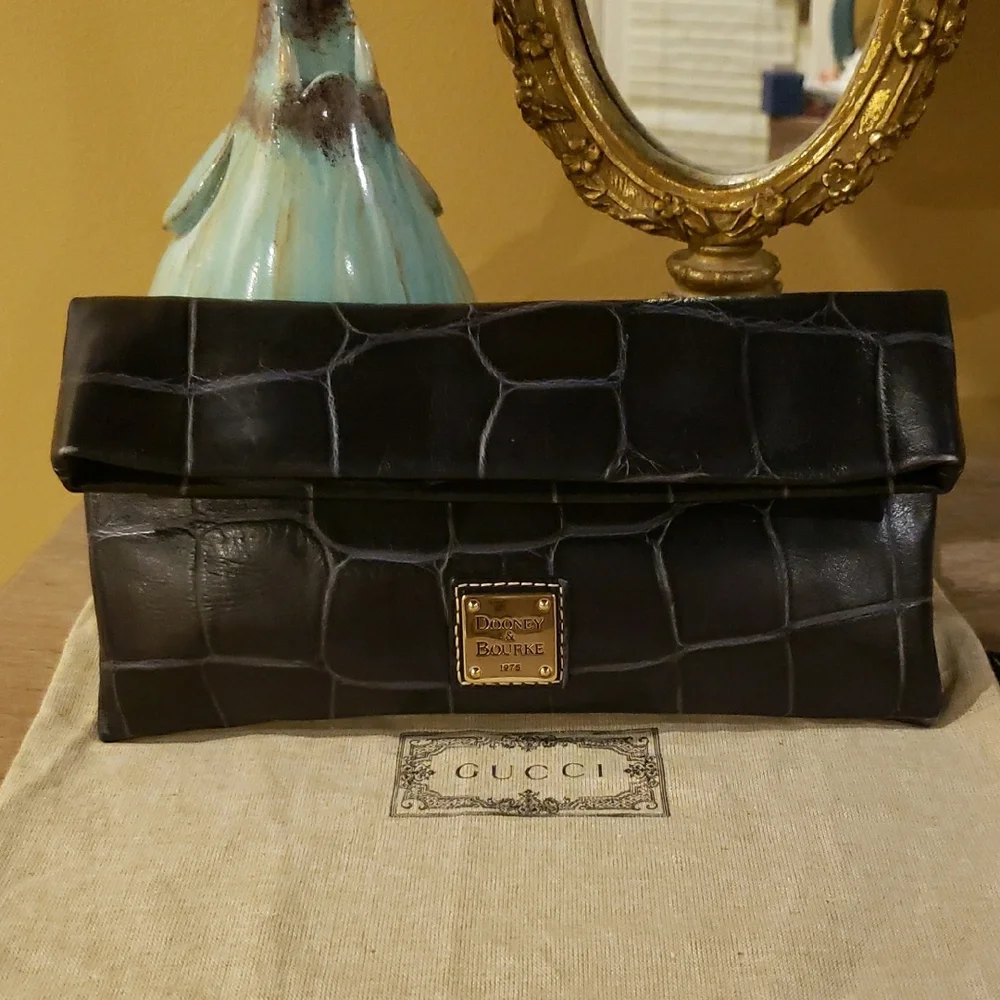 Dooney & Bourke Dennison Croc-Embossed Flap Clutch / Shoulder Bag (Dark Navy)